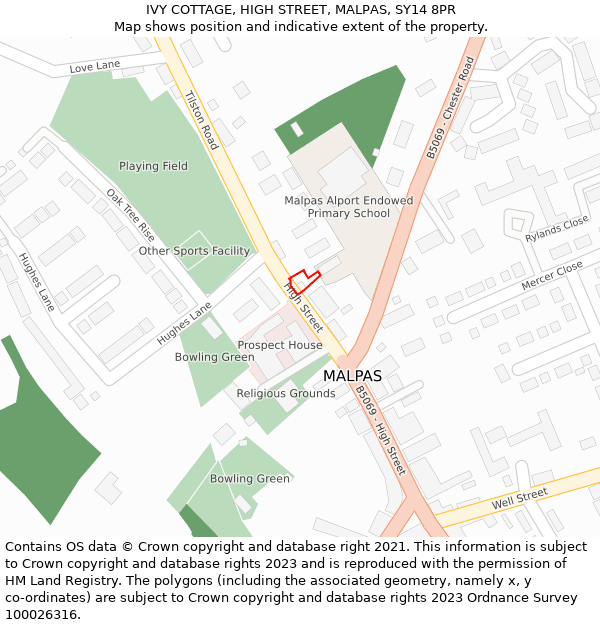 IVY COTTAGE, HIGH STREET, MALPAS, SY14 8PR: Location map and indicative extent of plot