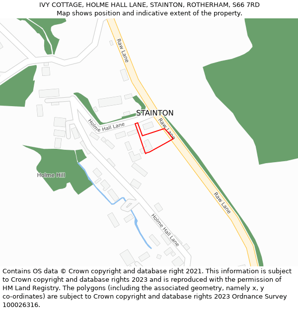IVY COTTAGE, HOLME HALL LANE, STAINTON, ROTHERHAM, S66 7RD: Location map and indicative extent of plot