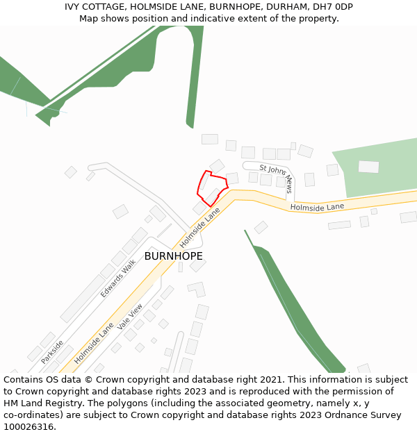 IVY COTTAGE, HOLMSIDE LANE, BURNHOPE, DURHAM, DH7 0DP: Location map and indicative extent of plot