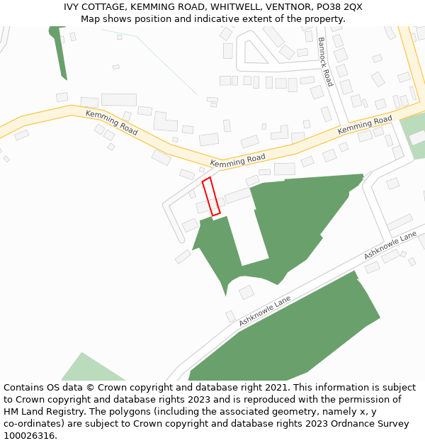 IVY COTTAGE, KEMMING ROAD, WHITWELL, VENTNOR, PO38 2QX: Location map and indicative extent of plot
