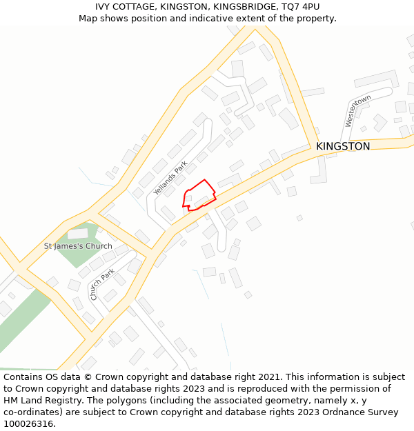 IVY COTTAGE, KINGSTON, KINGSBRIDGE, TQ7 4PU: Location map and indicative extent of plot