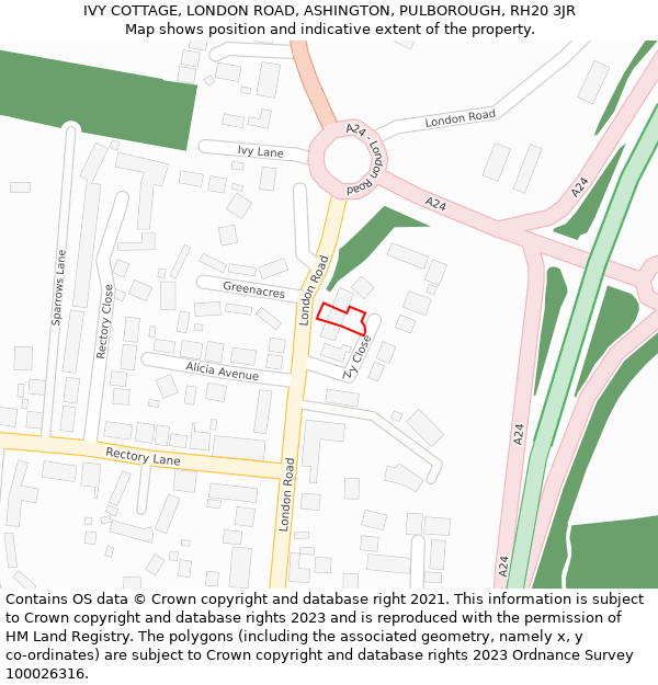 IVY COTTAGE, LONDON ROAD, ASHINGTON, PULBOROUGH, RH20 3JR: Location map and indicative extent of plot