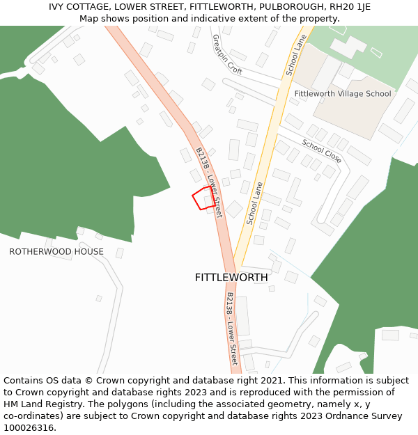 IVY COTTAGE, LOWER STREET, FITTLEWORTH, PULBOROUGH, RH20 1JE: Location map and indicative extent of plot