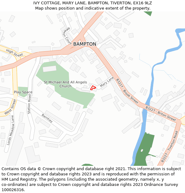 IVY COTTAGE, MARY LANE, BAMPTON, TIVERTON, EX16 9LZ: Location map and indicative extent of plot