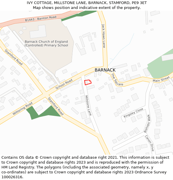IVY COTTAGE, MILLSTONE LANE, BARNACK, STAMFORD, PE9 3ET: Location map and indicative extent of plot