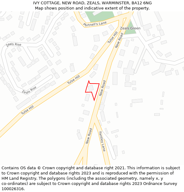 IVY COTTAGE, NEW ROAD, ZEALS, WARMINSTER, BA12 6NG: Location map and indicative extent of plot