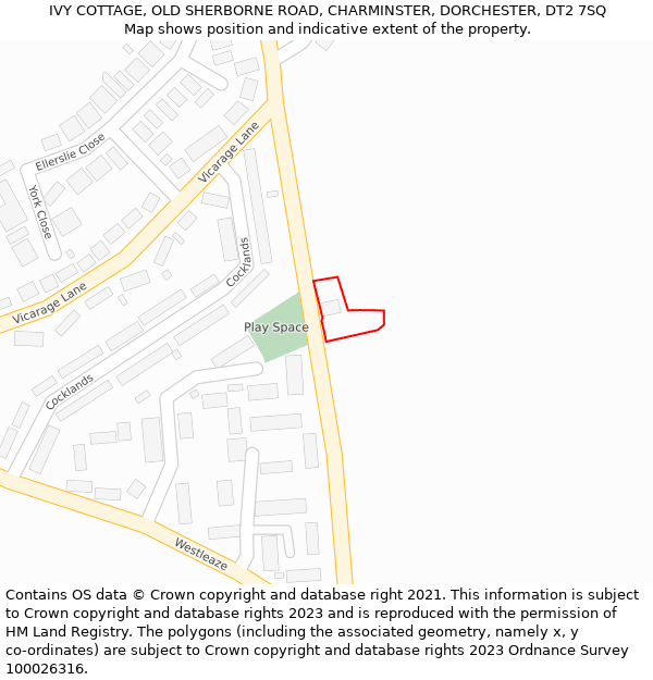 IVY COTTAGE, OLD SHERBORNE ROAD, CHARMINSTER, DORCHESTER, DT2 7SQ: Location map and indicative extent of plot