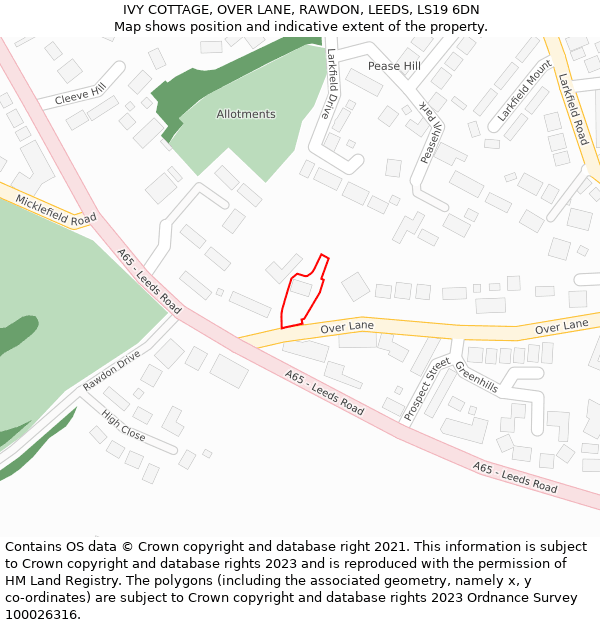 IVY COTTAGE, OVER LANE, RAWDON, LEEDS, LS19 6DN: Location map and indicative extent of plot