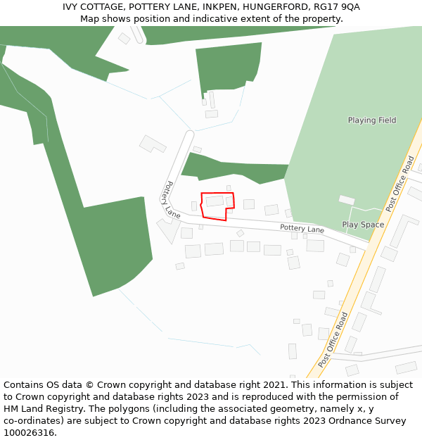 IVY COTTAGE, POTTERY LANE, INKPEN, HUNGERFORD, RG17 9QA: Location map and indicative extent of plot