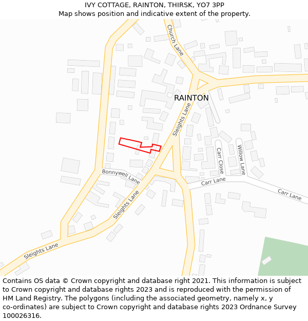 IVY COTTAGE, RAINTON, THIRSK, YO7 3PP: Location map and indicative extent of plot