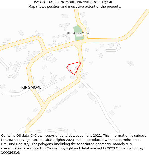 IVY COTTAGE, RINGMORE, KINGSBRIDGE, TQ7 4HL: Location map and indicative extent of plot