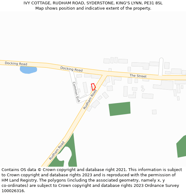 IVY COTTAGE, RUDHAM ROAD, SYDERSTONE, KING'S LYNN, PE31 8SL: Location map and indicative extent of plot