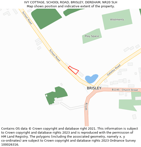 IVY COTTAGE, SCHOOL ROAD, BRISLEY, DEREHAM, NR20 5LH: Location map and indicative extent of plot