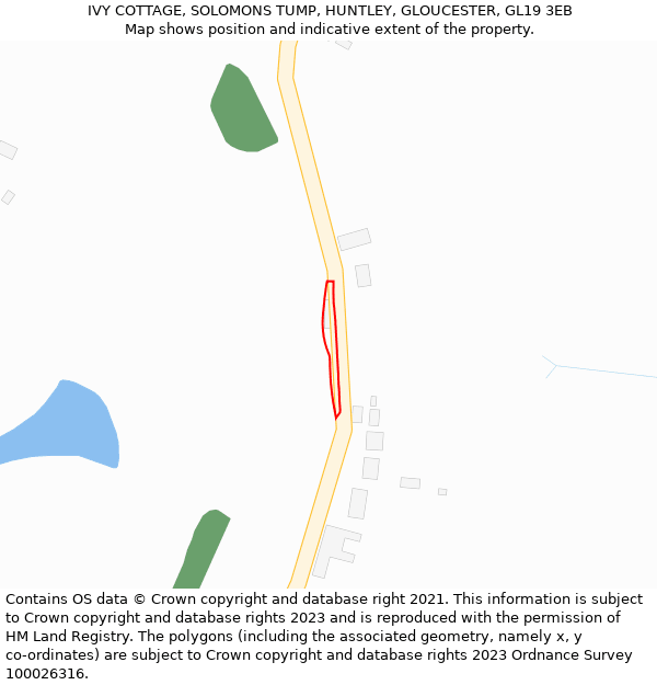 IVY COTTAGE, SOLOMONS TUMP, HUNTLEY, GLOUCESTER, GL19 3EB: Location map and indicative extent of plot