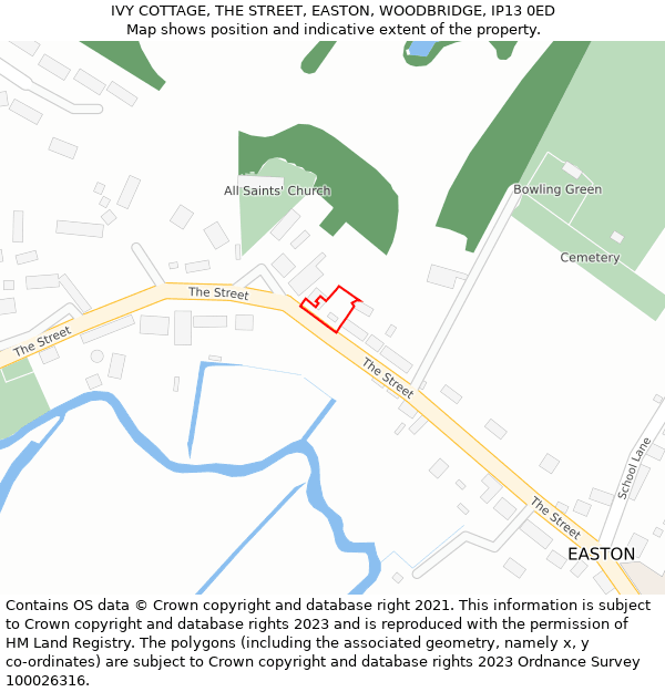 IVY COTTAGE, THE STREET, EASTON, WOODBRIDGE, IP13 0ED: Location map and indicative extent of plot