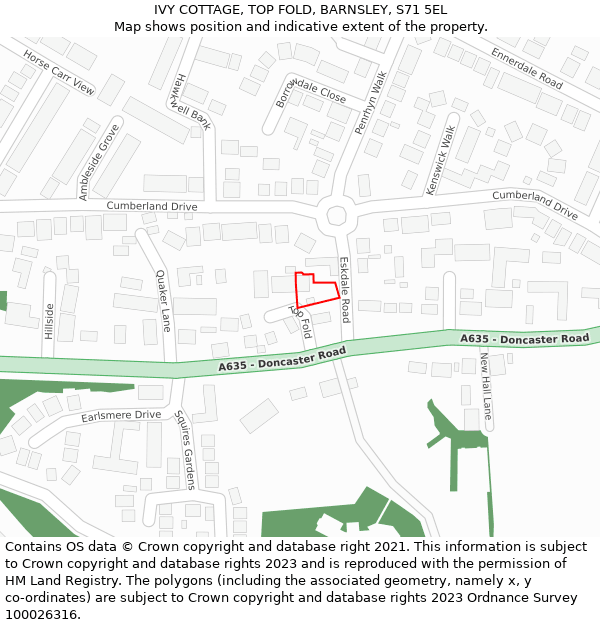 IVY COTTAGE, TOP FOLD, BARNSLEY, S71 5EL: Location map and indicative extent of plot