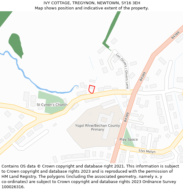 IVY COTTAGE, TREGYNON, NEWTOWN, SY16 3EH: Location map and indicative extent of plot