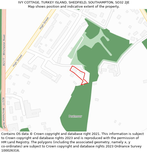 IVY COTTAGE, TURKEY ISLAND, SHEDFIELD, SOUTHAMPTON, SO32 2JE: Location map and indicative extent of plot