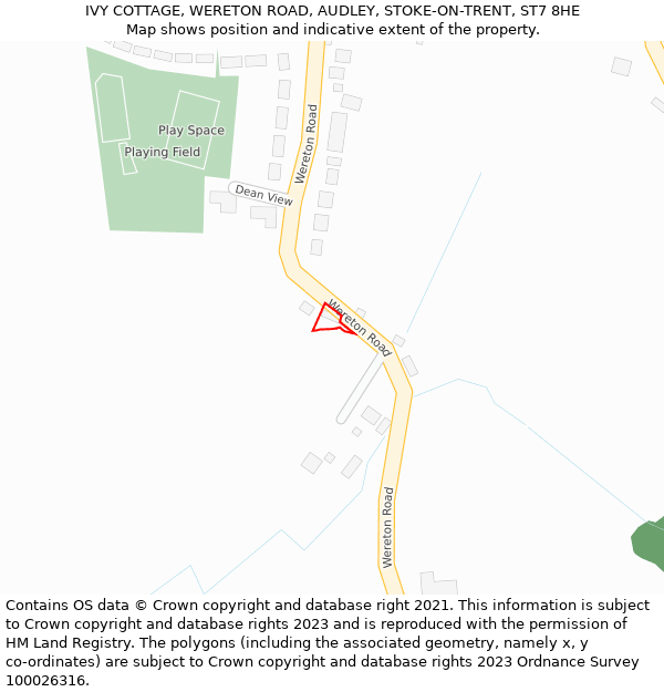IVY COTTAGE, WERETON ROAD, AUDLEY, STOKE-ON-TRENT, ST7 8HE: Location map and indicative extent of plot