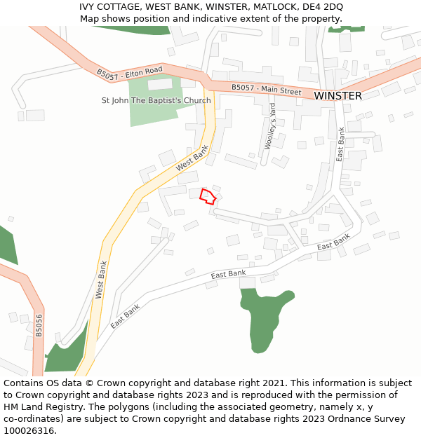 IVY COTTAGE, WEST BANK, WINSTER, MATLOCK, DE4 2DQ: Location map and indicative extent of plot