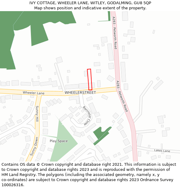 IVY COTTAGE, WHEELER LANE, WITLEY, GODALMING, GU8 5QP: Location map and indicative extent of plot