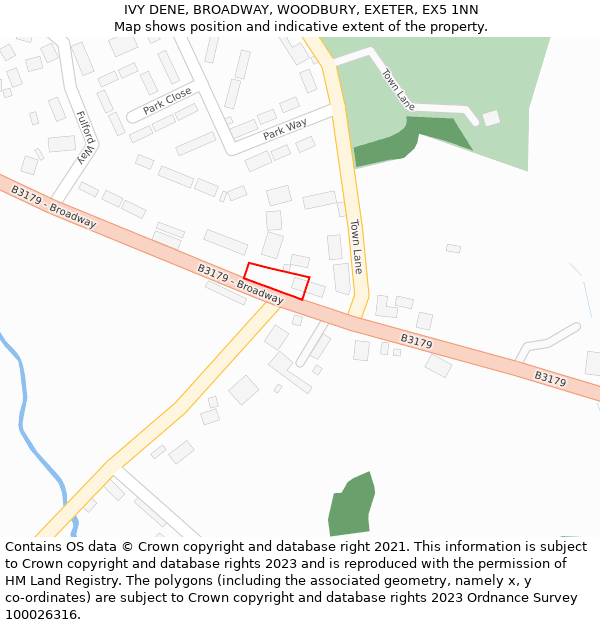 IVY DENE, BROADWAY, WOODBURY, EXETER, EX5 1NN: Location map and indicative extent of plot