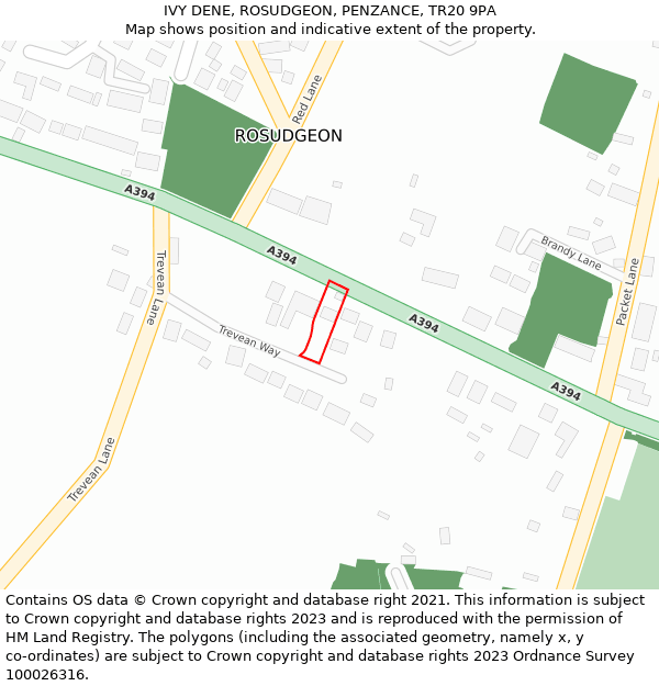 IVY DENE, ROSUDGEON, PENZANCE, TR20 9PA: Location map and indicative extent of plot