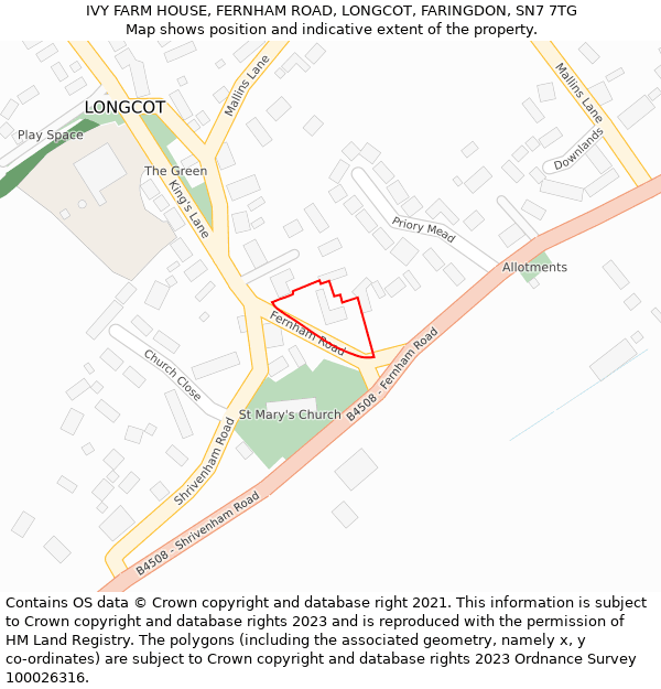 IVY FARM HOUSE, FERNHAM ROAD, LONGCOT, FARINGDON, SN7 7TG: Location map and indicative extent of plot