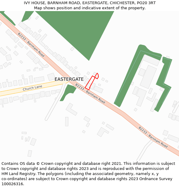 IVY HOUSE, BARNHAM ROAD, EASTERGATE, CHICHESTER, PO20 3RT: Location map and indicative extent of plot