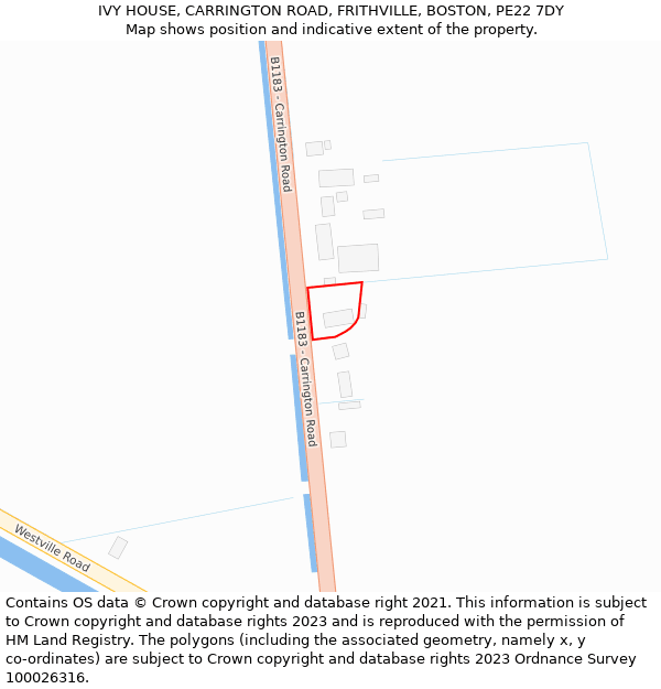 IVY HOUSE, CARRINGTON ROAD, FRITHVILLE, BOSTON, PE22 7DY: Location map and indicative extent of plot