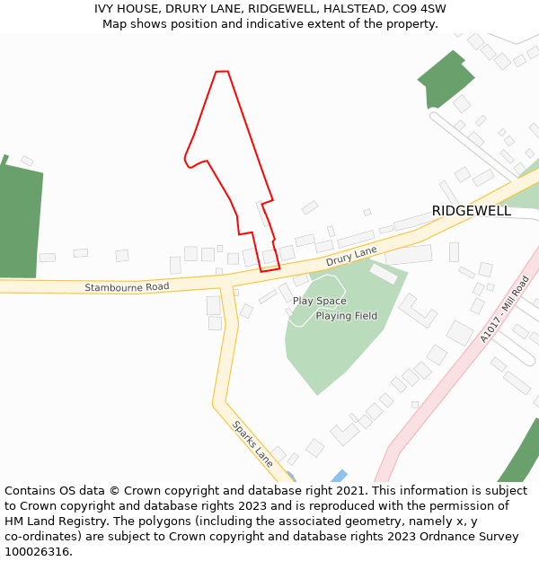 IVY HOUSE, DRURY LANE, RIDGEWELL, HALSTEAD, CO9 4SW: Location map and indicative extent of plot