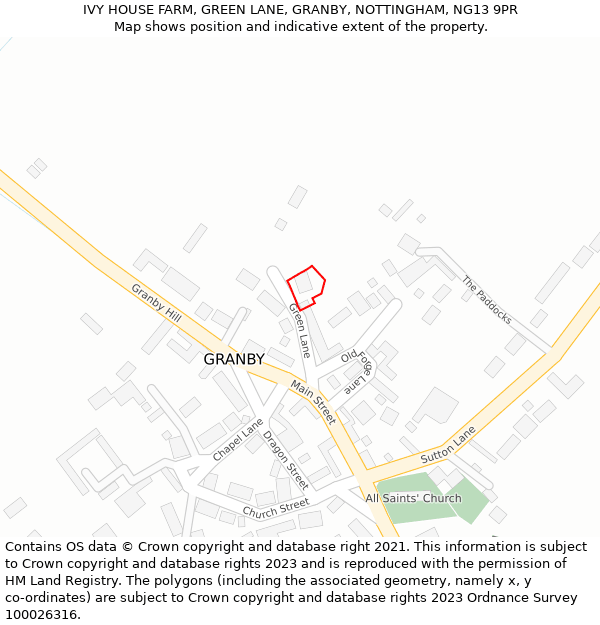 IVY HOUSE FARM, GREEN LANE, GRANBY, NOTTINGHAM, NG13 9PR: Location map and indicative extent of plot