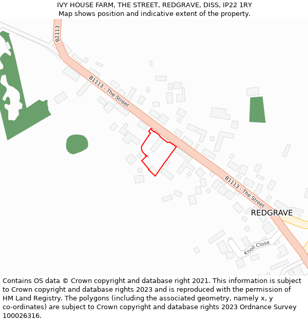 IVY HOUSE FARM, THE STREET, REDGRAVE, DISS, IP22 1RY: Location map and indicative extent of plot