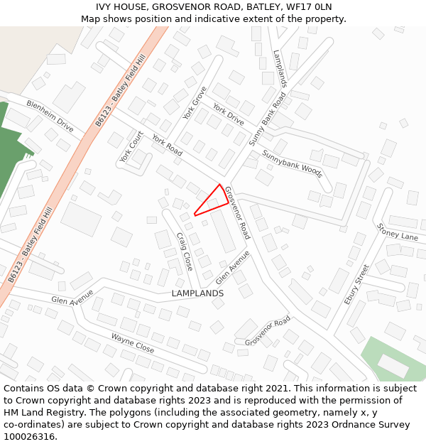 IVY HOUSE, GROSVENOR ROAD, BATLEY, WF17 0LN: Location map and indicative extent of plot