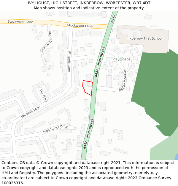 IVY HOUSE, HIGH STREET, INKBERROW, WORCESTER, WR7 4DT: Location map and indicative extent of plot