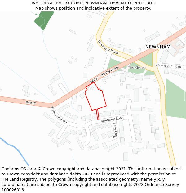 IVY LODGE, BADBY ROAD, NEWNHAM, DAVENTRY, NN11 3HE: Location map and indicative extent of plot