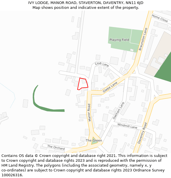 IVY LODGE, MANOR ROAD, STAVERTON, DAVENTRY, NN11 6JD: Location map and indicative extent of plot