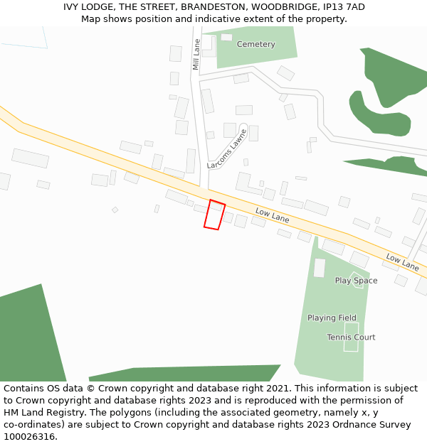 IVY LODGE, THE STREET, BRANDESTON, WOODBRIDGE, IP13 7AD: Location map and indicative extent of plot