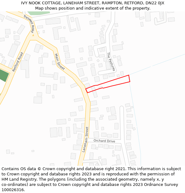 IVY NOOK COTTAGE, LANEHAM STREET, RAMPTON, RETFORD, DN22 0JX: Location map and indicative extent of plot