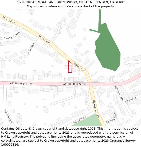 IVY RETREAT, MOAT LANE, PRESTWOOD, GREAT MISSENDEN, HP16 9BT: Location map and indicative extent of plot