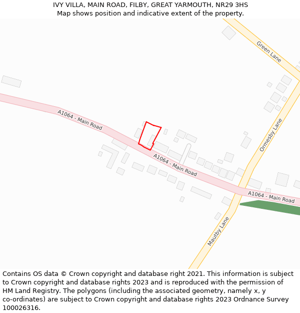 IVY VILLA, MAIN ROAD, FILBY, GREAT YARMOUTH, NR29 3HS: Location map and indicative extent of plot
