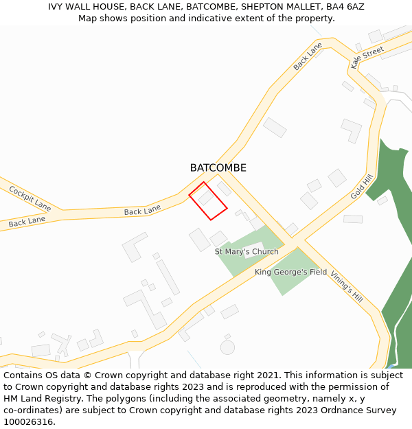 IVY WALL HOUSE, BACK LANE, BATCOMBE, SHEPTON MALLET, BA4 6AZ: Location map and indicative extent of plot