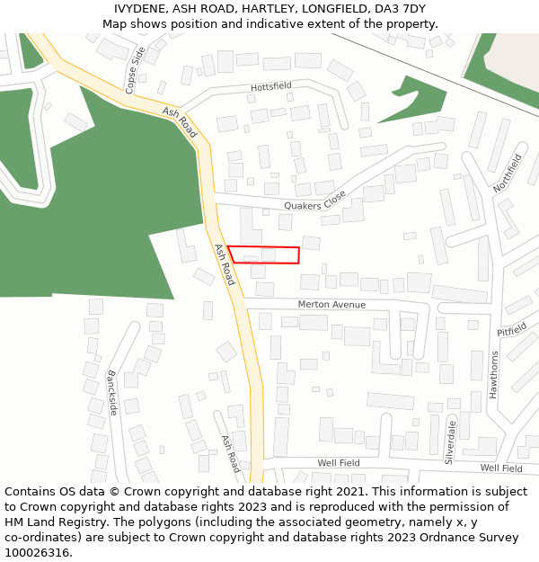 IVYDENE, ASH ROAD, HARTLEY, LONGFIELD, DA3 7DY: Location map and indicative extent of plot