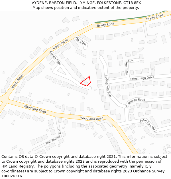 IVYDENE, BARTON FIELD, LYMINGE, FOLKESTONE, CT18 8EX: Location map and indicative extent of plot