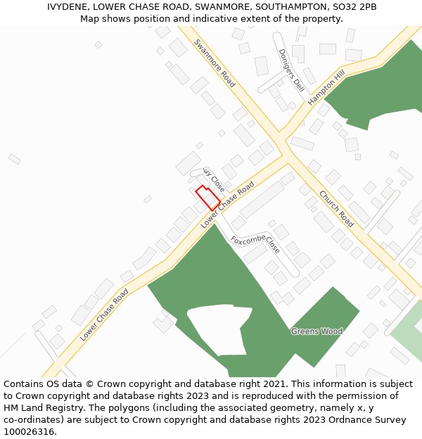 IVYDENE, LOWER CHASE ROAD, SWANMORE, SOUTHAMPTON, SO32 2PB: Location map and indicative extent of plot