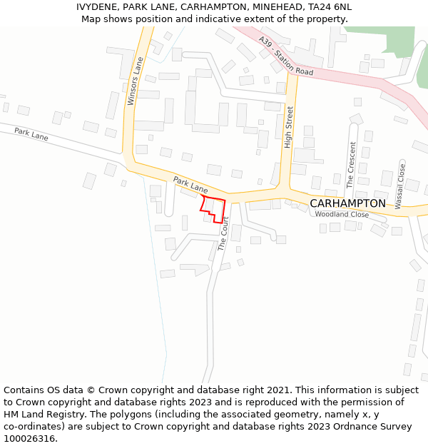 IVYDENE, PARK LANE, CARHAMPTON, MINEHEAD, TA24 6NL: Location map and indicative extent of plot