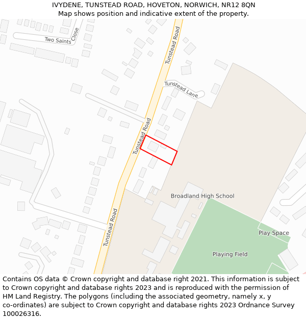 IVYDENE, TUNSTEAD ROAD, HOVETON, NORWICH, NR12 8QN: Location map and indicative extent of plot