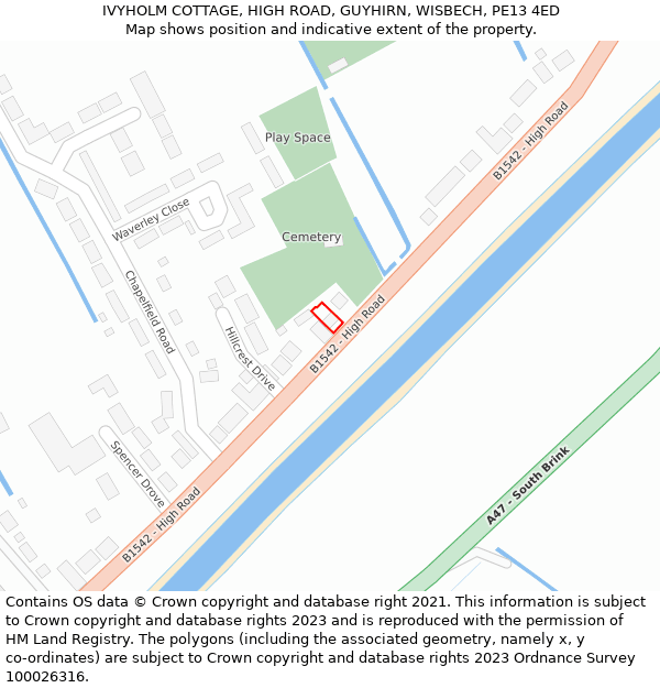 IVYHOLM COTTAGE, HIGH ROAD, GUYHIRN, WISBECH, PE13 4ED: Location map and indicative extent of plot
