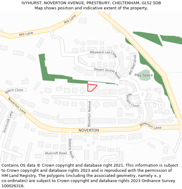 IVYHURST, NOVERTON AVENUE, PRESTBURY, CHELTENHAM, GL52 5DB: Location map and indicative extent of plot