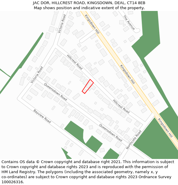 JAC DOR, HILLCREST ROAD, KINGSDOWN, DEAL, CT14 8EB: Location map and indicative extent of plot